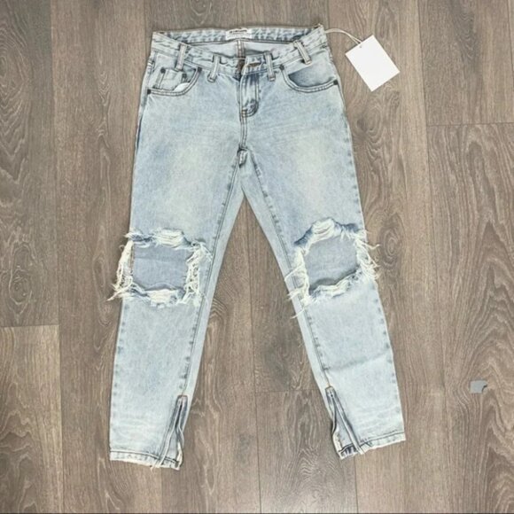 Free People One Teaspoon Skinny Jeans Straight Leg distressed light wash Size 28 - Picture 2 of 15